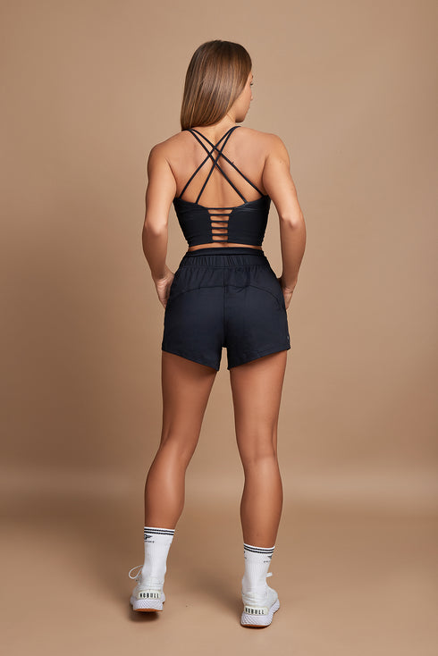 Harmony High Waisted Relaxed Fit Shorts in Black