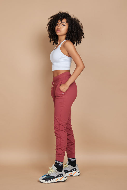 Siena High Waisted Joggers in Deep Crimson