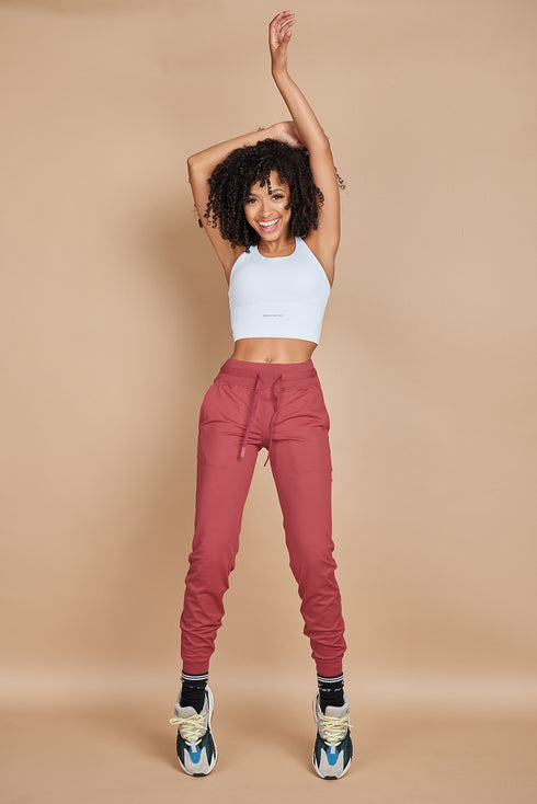Siena High Waisted Joggers in Deep Crimson