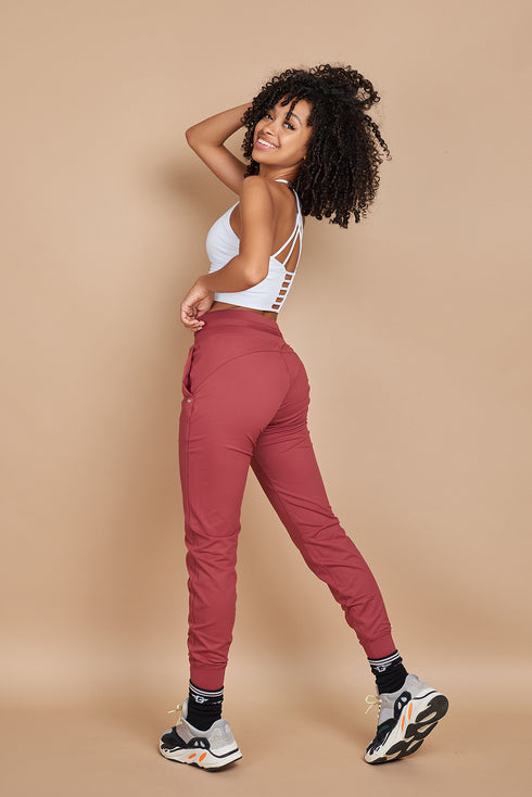 Siena High Waisted Joggers in Deep Crimson