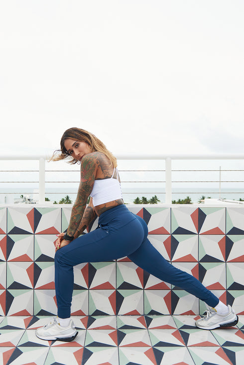 Siena High Waisted Joggers in Azure Blue