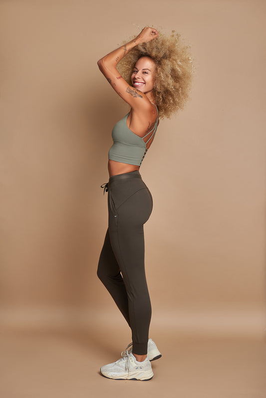 Siena High Waisted Joggers in Dark Olive